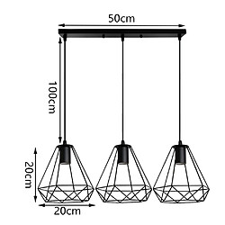 Stoex Suspension Luminaire Vintage Ø200Mm Lustre Diamant Rétro Industriel Plafonnier Hauteur Réglable 3 Supports de Lampe Suspension Noir pas cher