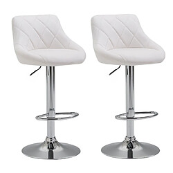 Decoshop26 2x Tabourets de bar en synthétique blanc pivotant avec repose-pieds TDB10086 