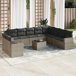 Maison Chic Salon de jardin 11 pcs avec coussins | Ensemble de Table et chaises | Mobilier d'Extérieur gris résine tressée -GKD87651