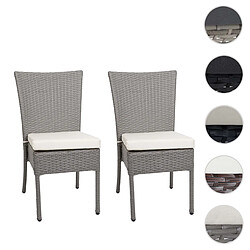 Mendler Lot de 2 chaises en poly rotin HWC-G19, chaise de balcon chaise de jardin, empilable ~ gris, coussin crème 