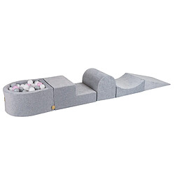 MeowBaby Aire de Jeux en Mousse avec Piscine a Balles, 4 éléments, 100 Balles, Velours, Gris Clair : Blanc/Gris/Rose Pastel