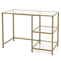 Helloshop26 Bureau transparent à 2 étagères 106 x 51 x 76 cm en verre trempé cadre en métal doré style scandinave moderne or 20_0002109 