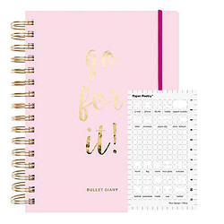 Rico Agenda Bullet journal rose à spirales 96 feuilles + Pochoir icônes bureau