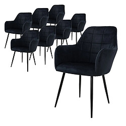 Ecd Germany Lot de 8 chaises de salle à manger fauteuil noir en velours pieds métalliques