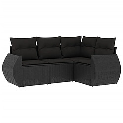 vidaXL Salon de jardin 4 pcs avec coussins noir résine tressée