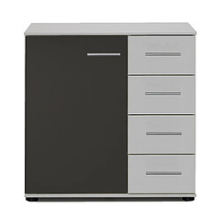 Mes Commode 1 porte 4 tiroirs 81x41x83 cm anthracite et blanc - MALIA