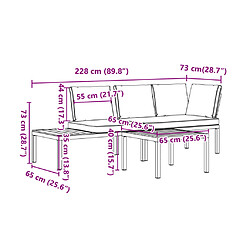 vidaXL Salon de jardin 3 pcs avec coussins noir aluminium pas cher