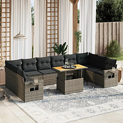 vidaXL Salon de jardin 11 pcs avec coussins gris résine tressée 