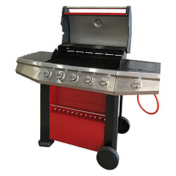 Alter Barbecue gaz 4 feux + 1 côté, couleur rouge, 156 x 58 x h121 cm