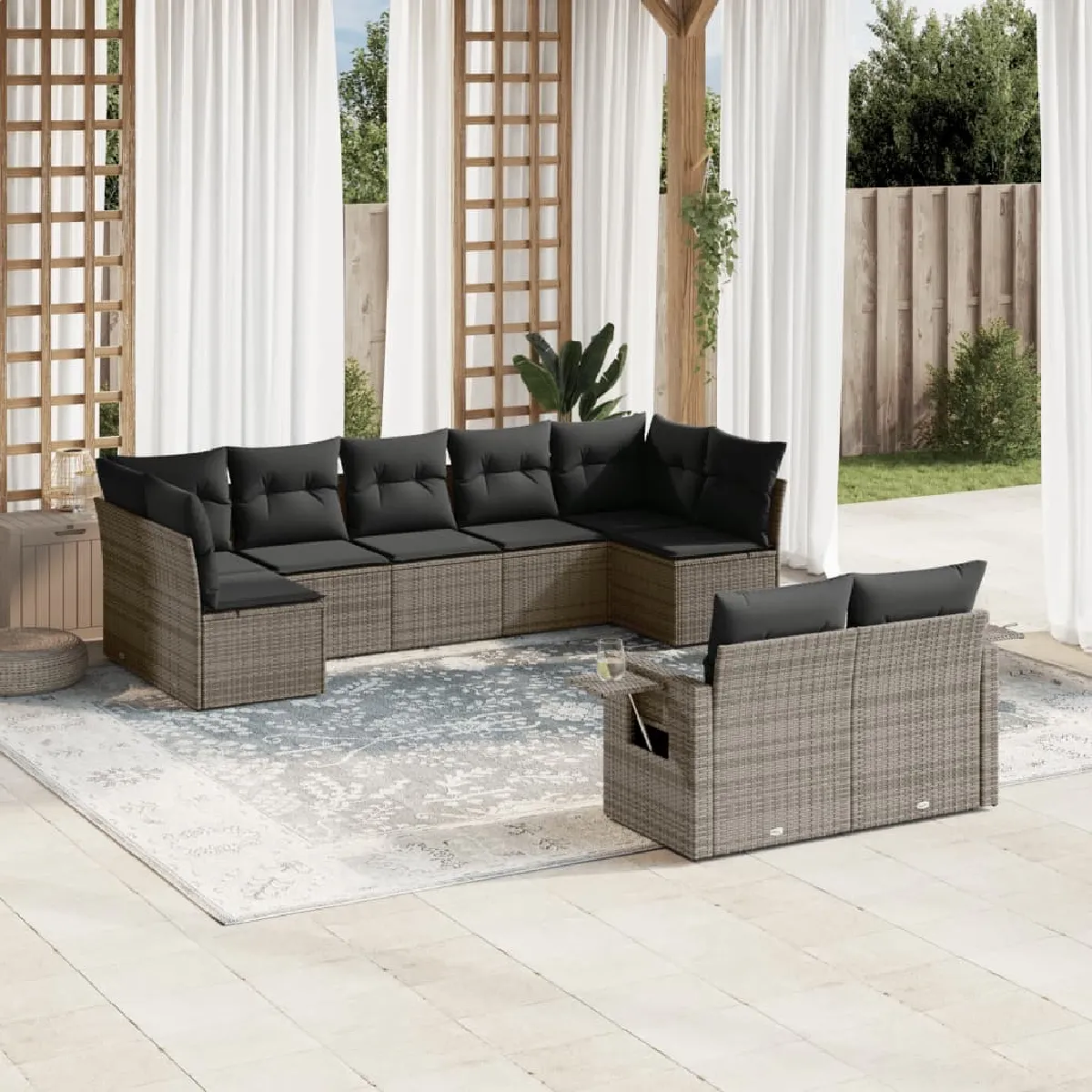 Maison Chic Ensemble Tables et chaises d'extérieur 9 pcs avec coussins,Salon de jardin gris résine tressée -GKD371606