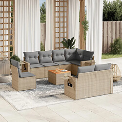 vidaXL Salon de jardin avec coussins 9pcs mélange beige résine tressée 