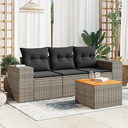 vidaXL Salon de jardin 4 pcs avec coussins gris résine tressée 