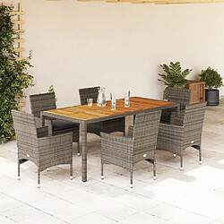 vidaXL Ensemble à manger de jardin et coussins 7 pcs gris rotin acacia 