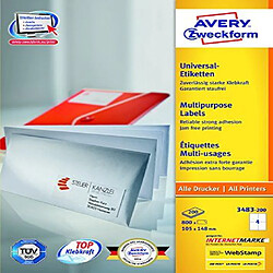 Avery 800 Etiquettes Autocollantes Multi-usages (4 par Feuille) - 105x148mm - Impression Laser - Jet d'Encre - Blanc (3483)