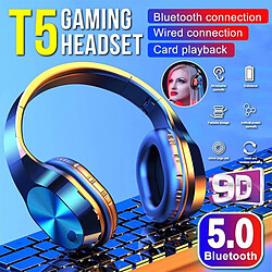 Avis Universal T5 casque de jeu pliable stéréo pour bluetooth 5.0 support carte TF casque 9D casque hifi casque pliable sans fil casque oreille bouchon d'oreille casque