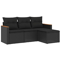 vidaXL Salon de jardin 4 pcs avec coussins noir résine tressée