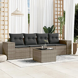 vidaXL Salon de jardin 5 pcs avec coussins gris résine tressée 