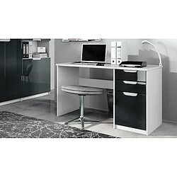 Mpc Bureau Avec 2 Tiroirs Et D’une Porte, Blanc Mat/noir Haute Brillance (129 X 76 X 60 Cm) pas cher