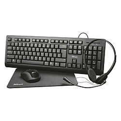 Pack 4 en 1 Trust Primo Home Office Set/ Teclado + Ratón Inalámbrico + Auriculares + Alfombrilla