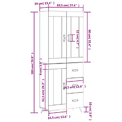 vidaXL Buffet haut Sonoma gris 69,5x34x180 cm Bois d'ingénierie pas cher