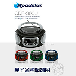 Radio CD Portable Numerique FM PLL, Lecteur CD, CD-R, CD-RW, MP3, USB, Stereo, , Vert, Roadstar, CDR-365U/GR