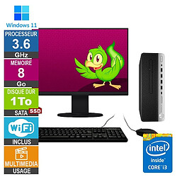 PC HP 600 G4 SFF i3-8100 3.60GHz 8Go/1To SSD Wifi W11 + Ecran 19