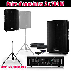 Bm-sonic Pack SONO 2 enceintes 2x700W AMP-1000 MKII Pieds+cables pas cher