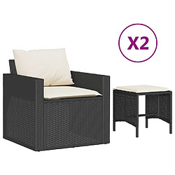 vidaXL Salon de jardin 4 pcs avec coussins noir résine tressée