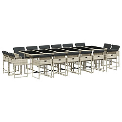 Maison Chic Ensemble à manger d'extérieur 17 pcs avec coussins,Salon de jardin,Mobilier de jardin gris clair rotin -GKD892388