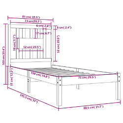 vidaXL Cadre de lit Noir Bois massif 75x190 cm Petit simple pas cher