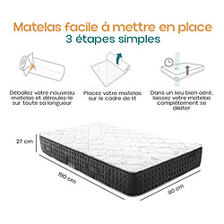 Avis Visiodirect Matelas à ressorts ensachés MIERA , 90x190 cm, en mousse haute densité, Soutien très ferme, face été/hiver