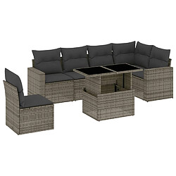 vidaXL Salon de jardin avec coussins 7 pcs gris résine tressée