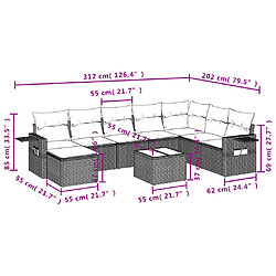 vidaXL Salon de jardin avec coussins 9 pcs beige résine tressée pas cher