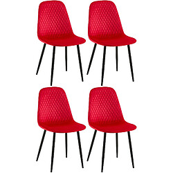 Decoshop26 Lot de 4 chaises de salle à manger coutures décoratives losanges assise en velours rouge pieds métal noir mat 10_0001885 