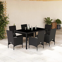 vidaXL Ensemble à manger de jardin et coussins 7 pcs noir rotin acacia 