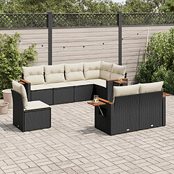 vidaXL Salon de jardin 8 pcs avec coussins noir résine tressée