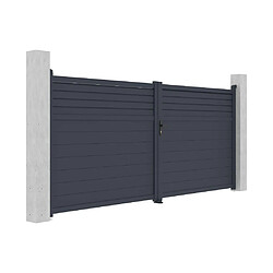 Acheter Vente-Unique Portail électrique battant aluminium persienné L397 x H181 cm anthracite - VIAZO