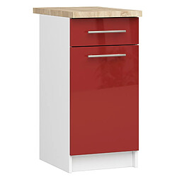 AKORD Meuble de cuisine bas corps Blanc, façade Rouge brillant 40x85x46 cm