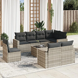 vidaXL Salon de jardin 9 pcs avec coussins gris clair résine tressée 