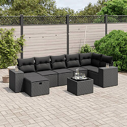 vidaXL Salon de jardin 8 pcs avec coussins noir résine tressée 