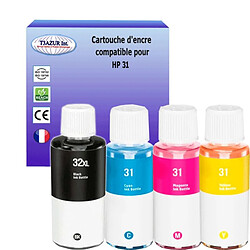 T3Azur 4 bouteilles encres compatibles pour HP 32XL / 31XL 