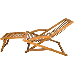 Avis Helloshop26 Transat chaise longue bain de soleil lit de jardin terrasse meuble d'extérieur avec repose-pied bois d'acacia solide 02_0012568