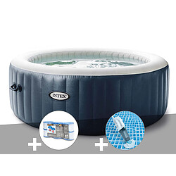 Kit spa gonflable Intex PureSpa Blue Navy rond Bulles 6 places + 6 filtres + Aspirateur 