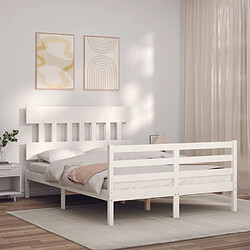 Maison Chic Cadre/structure de lit avec tête de lit pour adulte - Lit Moderne Chambre blanc 140x190 cm bois massif -MN97426