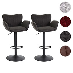 Mendler Lot de 2 tabourets de bar HWC-M67, chaise de bar, avec accoudoirs repose-pieds pivotant tissu/textile fer ~ gris foncé pied noir 