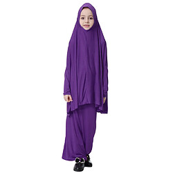 fille musulman islamique à manches longues deux pièces prière robe abaya lumière violet xl