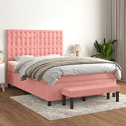 vidaXL Sommier à lattes de lit avec matelas Rose 140x200 cm Velours 