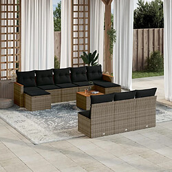 vidaXL Salon de jardin 11 pcs avec coussins gris résine tressée 