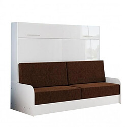 Inside 75 Armoire lit escamotable VERTIGO SOFA accoudoirs façade blanc brillant canapé marron 160*200 cm