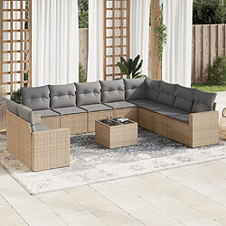 Maison Chic Salon de jardin 11 pcs avec coussins | Ensemble de Table et chaises | Mobilier d'Extérieur beige résine tressée -GKD84892